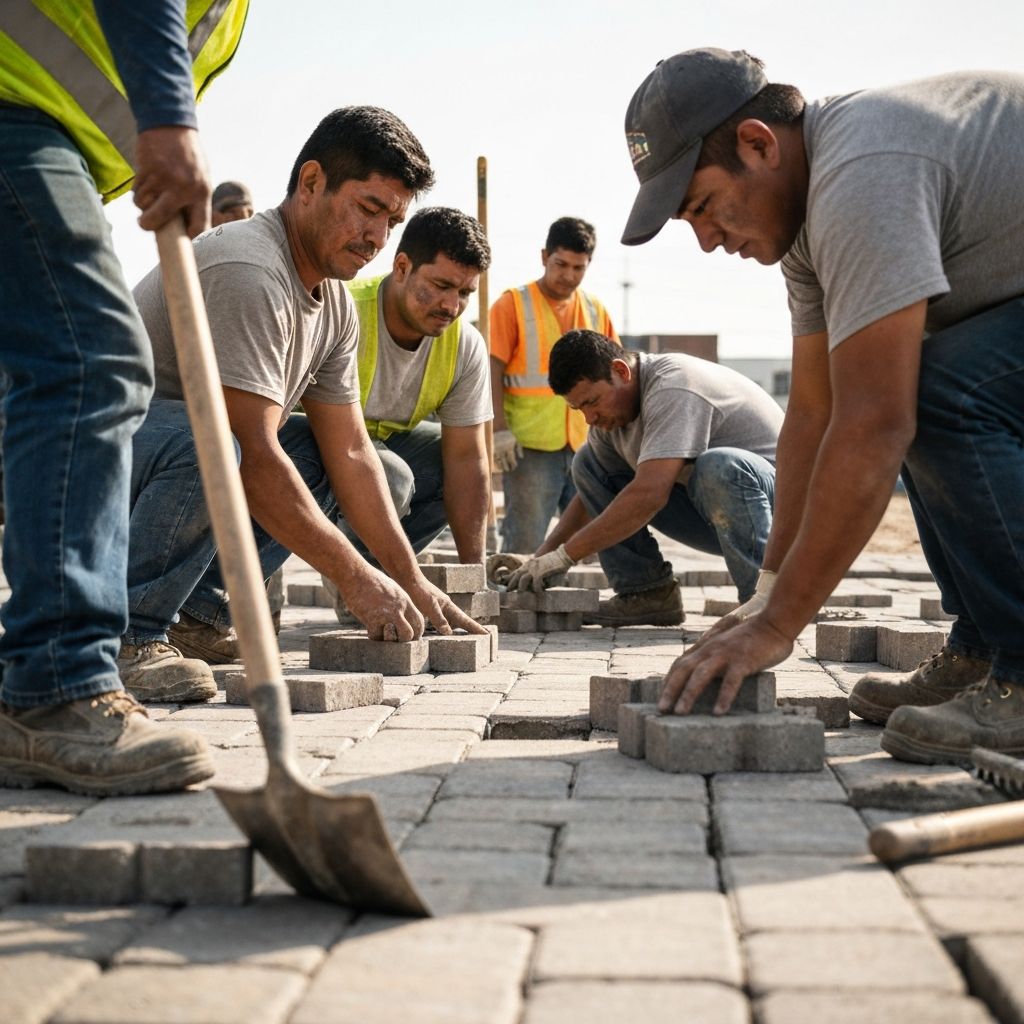 Urban Pro Interlocking crew installing pavers