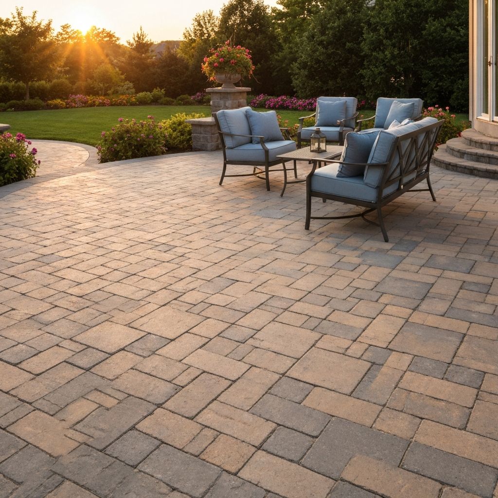 Backyard paver patio with outdoor furniture